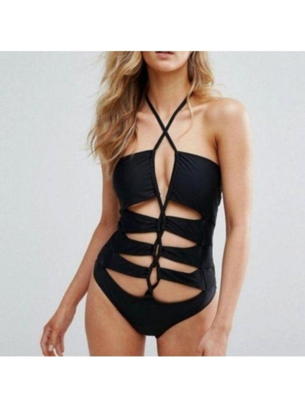 ASOS Noisy May Tan Lines Laced Up Caged Monokini